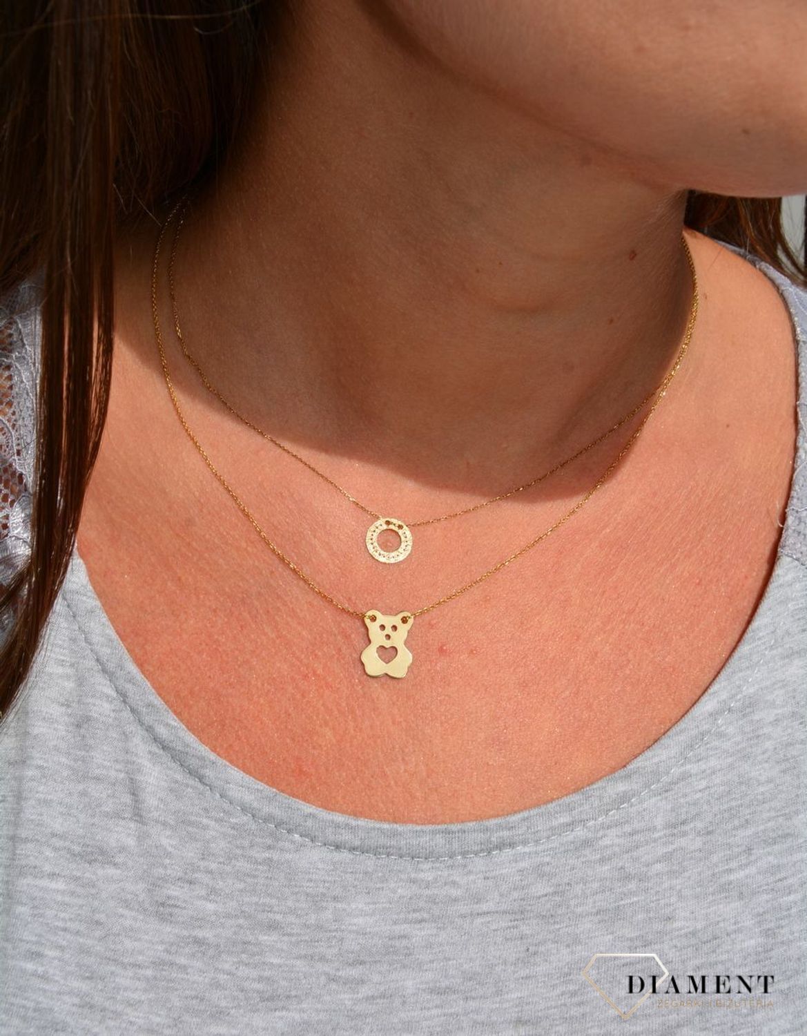 naszyjnik-gwiazd-celebrytka-srebro-Złota celebrytka Miś Naszyjnik złoty miś z serduszkiem. Naszyjniki złote z misiem.jpg